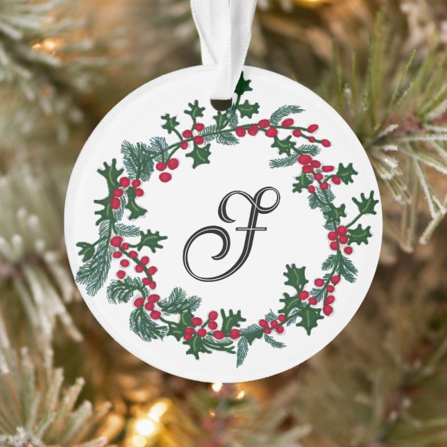 Christmas wreath with personalised initial ornament (Tree)