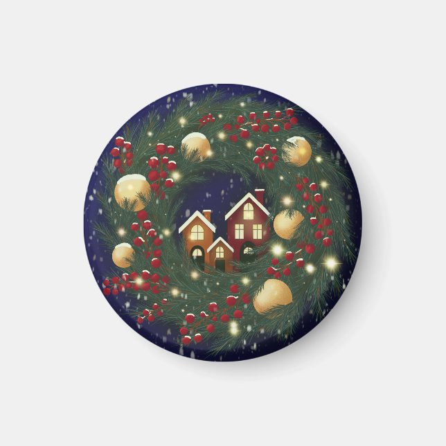 Christmas wreath with pine branches magnet (Front)