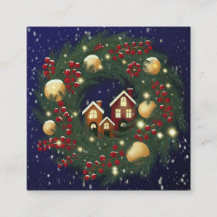 Christmas wreath with pine branches square business card