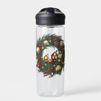 Christmas wreath with pine branches water bottle