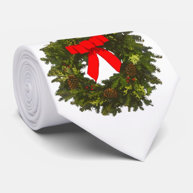 Christmas Wreath with Pine Cones and Red Bow Tie (Rolled)