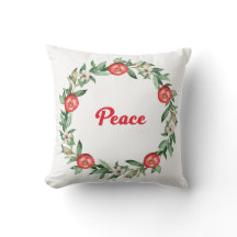 Christmas Wreath with Pink Blooms | Peace Pillow