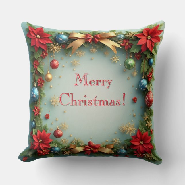 Christmas Wreath with Poinsettias Cushion (Front)