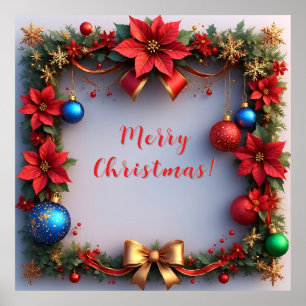 Christmas Wreath with Poinsettias Poster