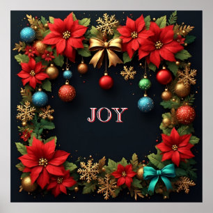 Christmas Wreath with Poinsettias Poster