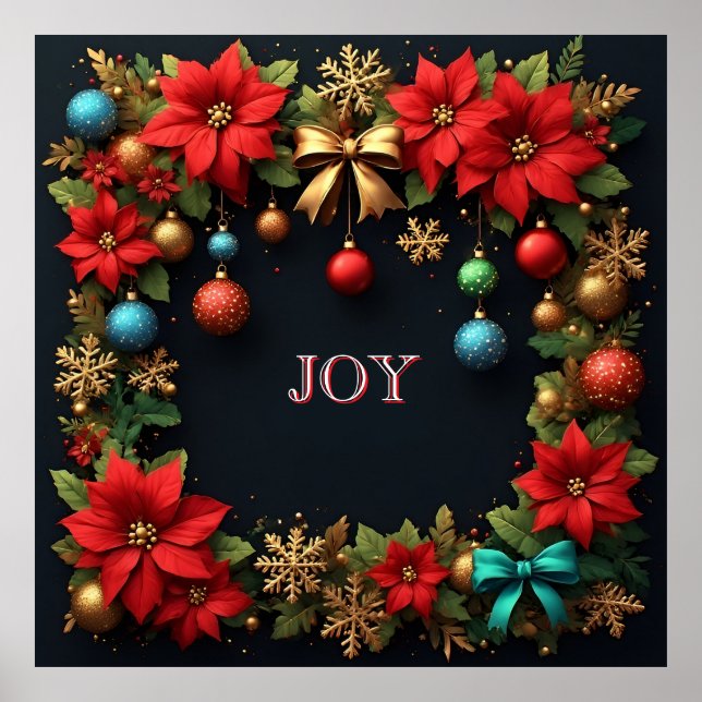 Christmas Wreath with Poinsettias Poster (Front)