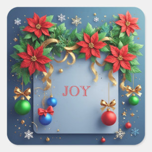 Christmas Wreath with Poinsettias Square Sticker