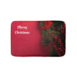 christmas wreath with red berries  bath mat