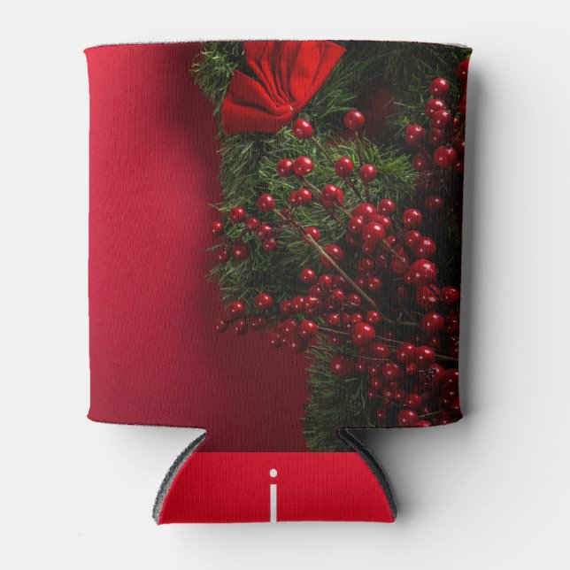 christmas wreath with red berries   can cooler (Front)