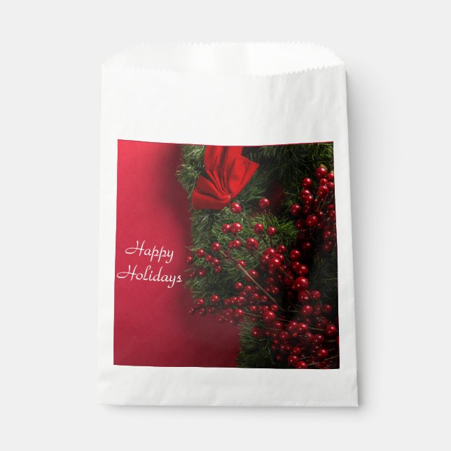 christmas wreath with red berries        favour bags (Front)