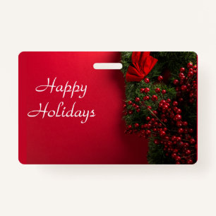 christmas wreath with red berries ID badge