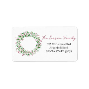 Christmas wreath with red berries label