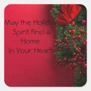 christmas wreath with red berries square sticker