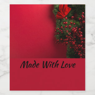 christmas wreath with red berries           wine label
