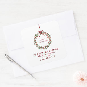 Christmas wreath with red bow Return Address Label