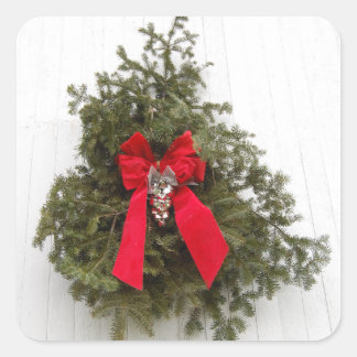 Christmas Wreath with Red Bow Square Sticker