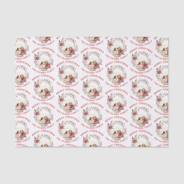 Christmas wreath with red flowers and photo tissue paper (Front)