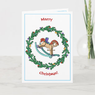 Christmas Wreath With Rocking Horse Holiday Card