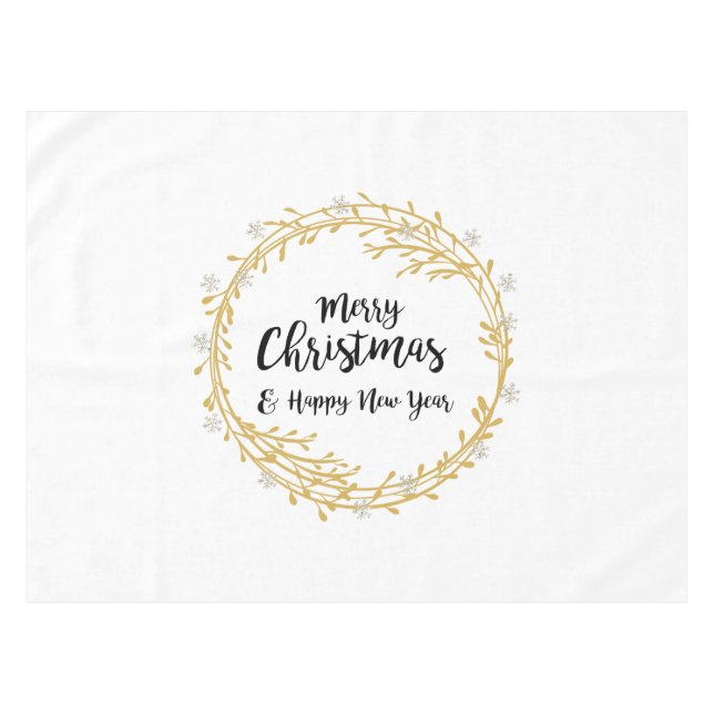 Christmas wreath with silver glitter snowflakes tablecloth (Front (Horizontal))