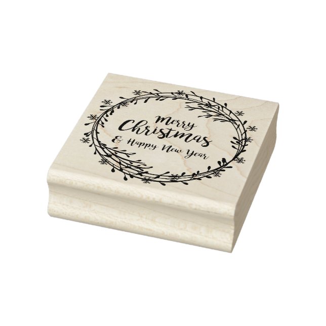 Christmas wreath with snowflakes rubber stamp (Stamp)