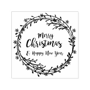 Christmas wreath with snowflakes self-inking stamp