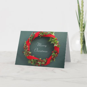 Christmas wreath with velvet ribbon holiday card