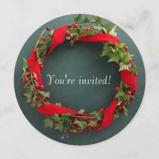 Christmas wreath with velvet ribbon invitation