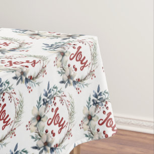Christmas wreath, with white flowers, red berries  tablecloth