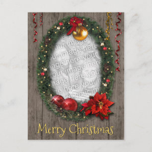 Christmas Wreath with your Photo & Text Holiday Postcard