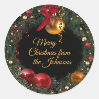 Christmas Wreath with Your Text Classic Round Sticker