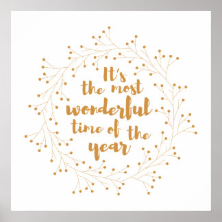 Christmas wreath wonderful time - golden poster