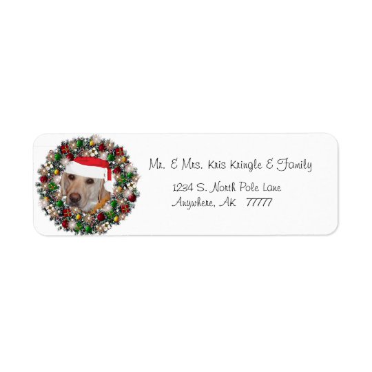 Christmas Wreath Yellow Labrador Address Label