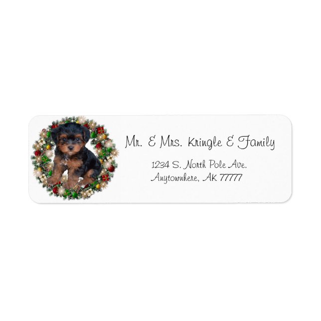 Christmas Wreath Yorkshire Terrier Gift Labels (Front)
