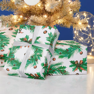 Christmas Wreathes Berries Bows Modern Christmas Wrapping Paper