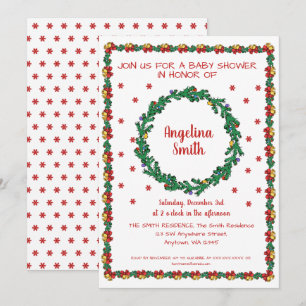 Christmas Wreaths & Garland Baby Shower Invitation
