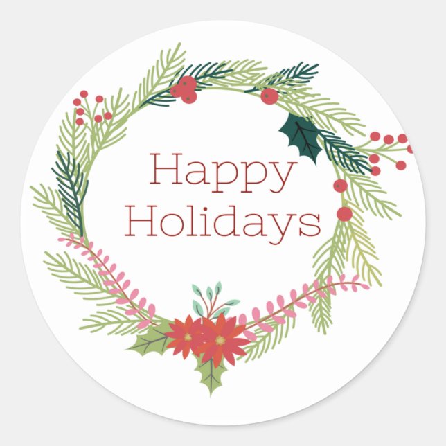 Christmas Wreaths Happy Holidays Classic Round Sticker (Front)