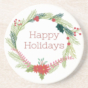 Christmas Wreaths Happy Holidays Coaster
