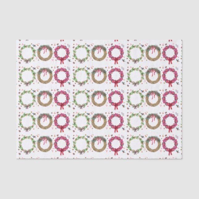 Christmas Wreaths Holiday Greeting Tissue Paper (Front)