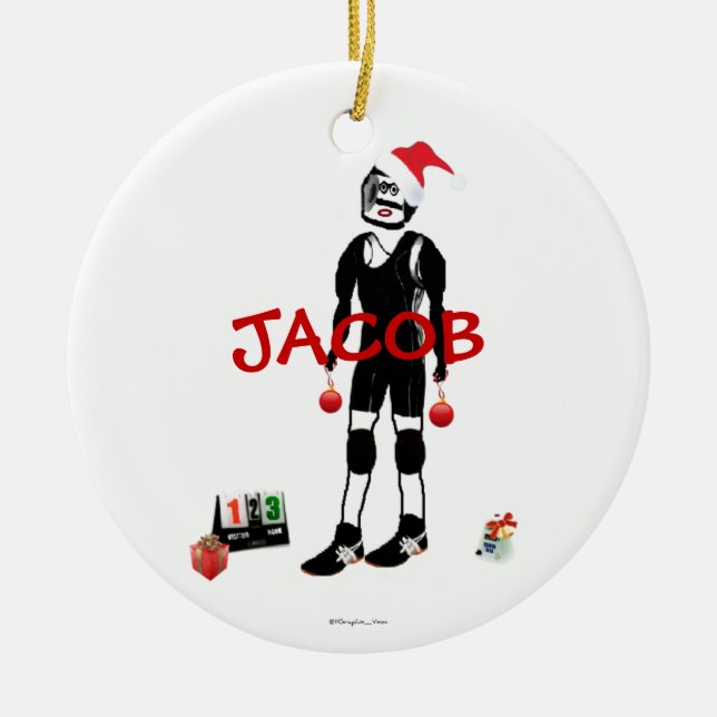 Christmas Wrestling Cartoon Ceramic Tree Decoration (Front)