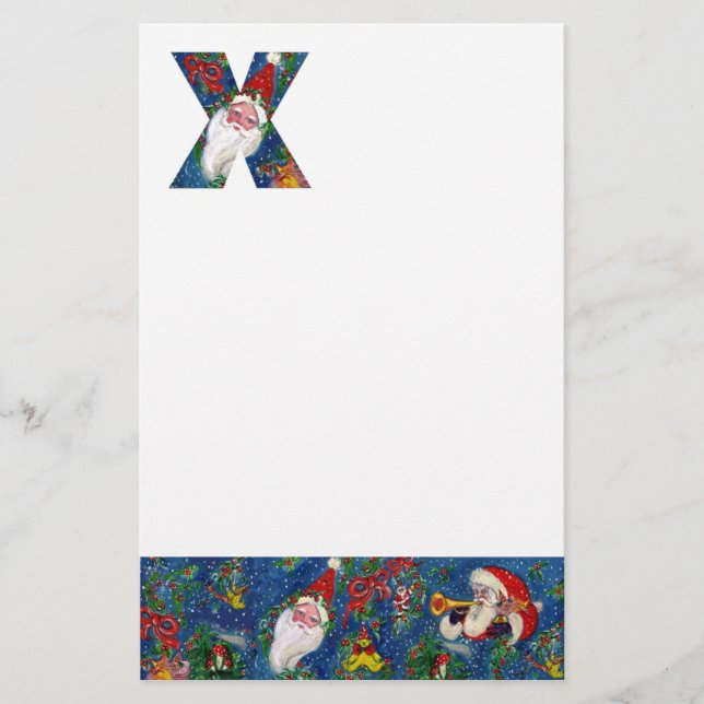 CHRISTMAS X LETTER / SANTA CLAUS WITH RED RIBBON STATIONERY (Front)