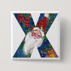 CHRISTMAS X LETTER / SANTA  RED RIBBON MONOGRAM 15 CM SQUARE BADGE