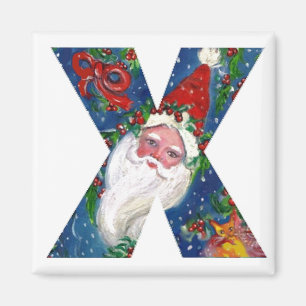 CHRISTMAS X LETTER / SANTA  RED RIBBON MONOGRAM MAGNET