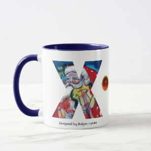 CHRISTMAS X LETTER / SANTA  WITH VIOLIN MONOGRAM MUG