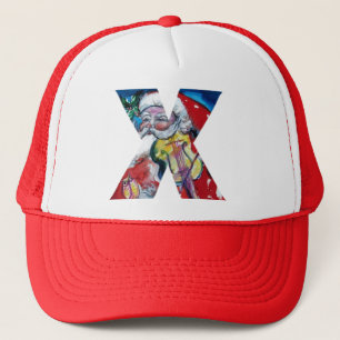 CHRISTMAS X LETTER  / SANTA WITH VIOLIN MONOGRAM TRUCKER HAT