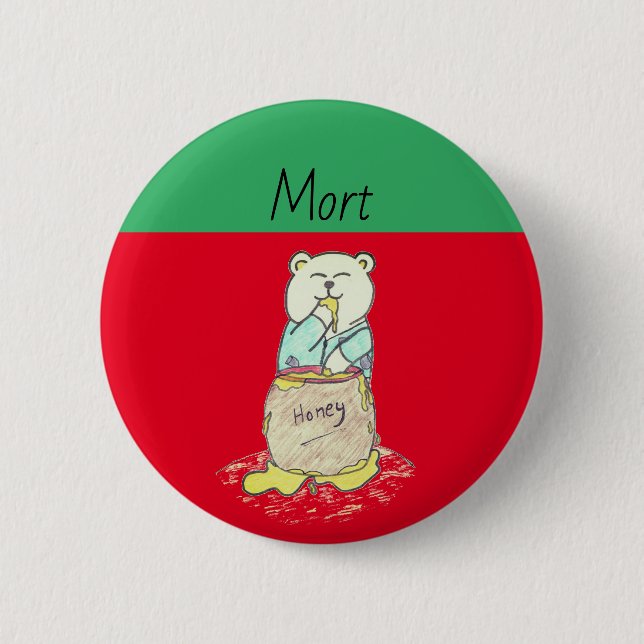 Christmas (x-mas) Coloured "Morton the salty Bear" 6 Cm Round Badge (Front)