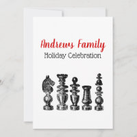 Christmas Xmas - Chess Pieces Vintage Art