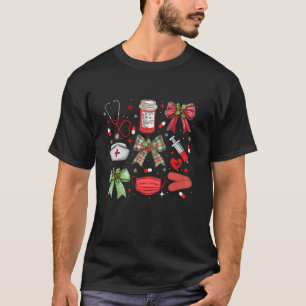 Christmas Xmas Coquette Bow RN CNA ICU Scurb Nurse T-Shirt