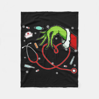 Christmas Xmas Heart Rn Cna Icu Scurb Nurse Doctor Fleece Blanket