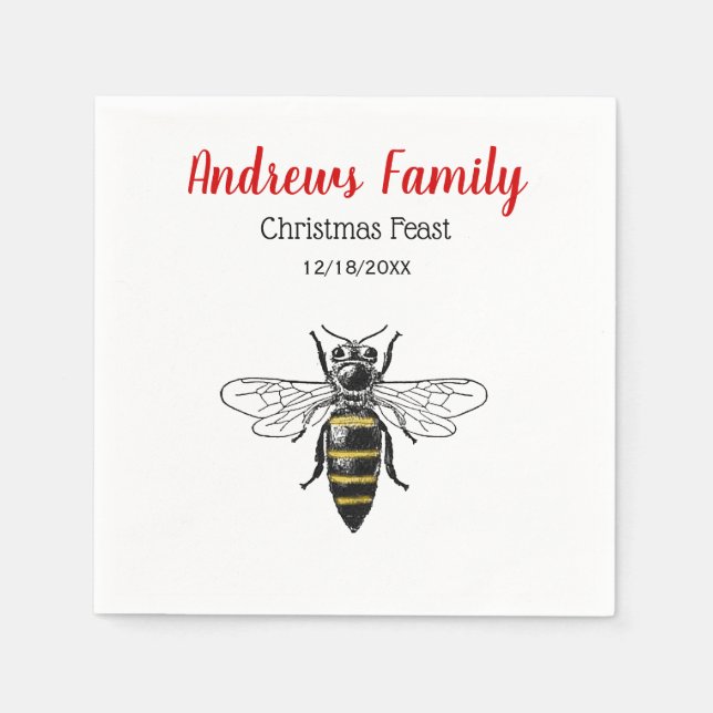 Christmas Xmas Heraldic Vintage Bee #2 Colour Napkin (Front)