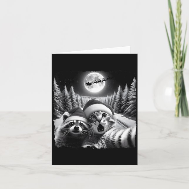 Christmas Xmas Holiday Funny Cat Taking Selfie Rac Card (Front)